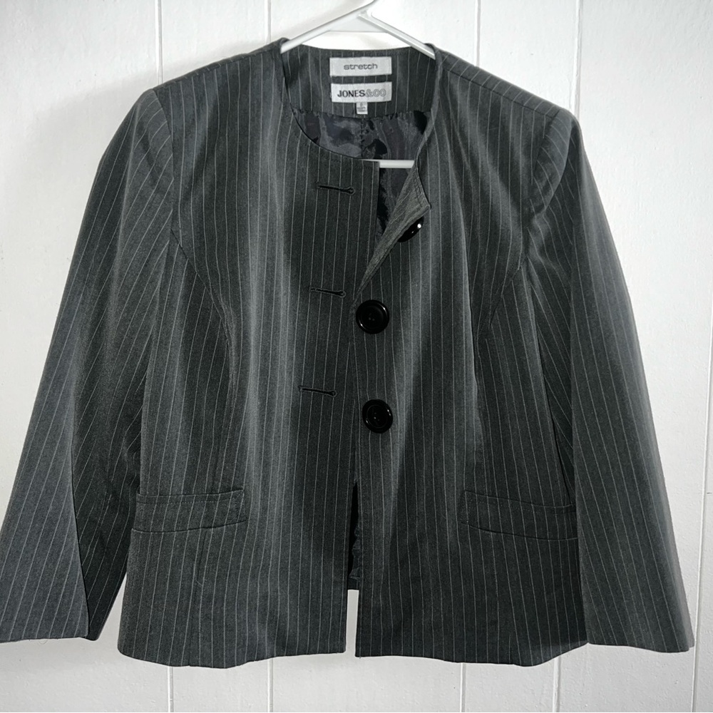 Gray and White Blouse with Modern Collarless Design